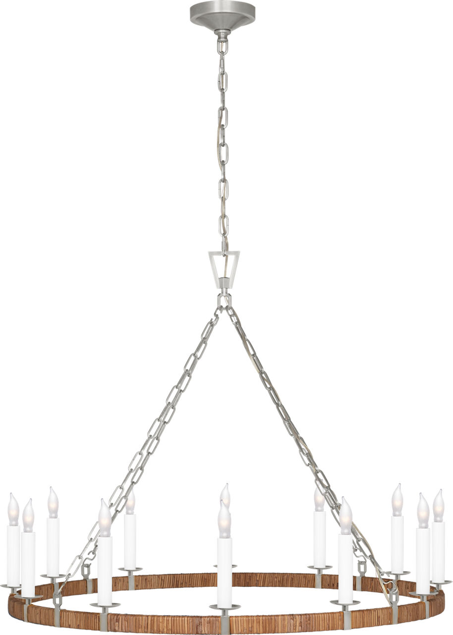 Darlana Large Wrapped Ring Chandelier in Polished Nickel and Natural Rattan