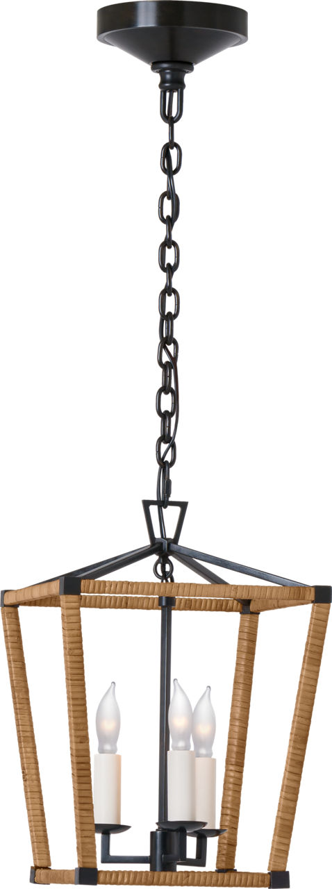 Darlana Mini Wrapped Lantern in Aged Iron and Natural Rattan