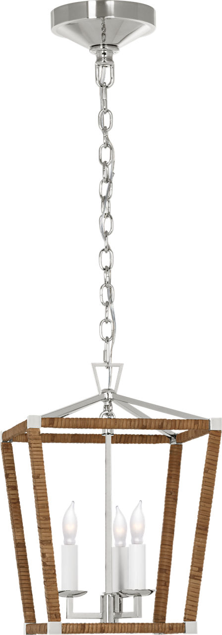 Darlana Mini Wrapped Lantern in Polished Nickel and Natural Rattan
