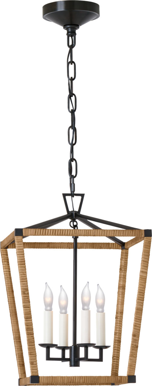 Darlana Small Wrapped Lantern in Aged Iron and Natural Rattan