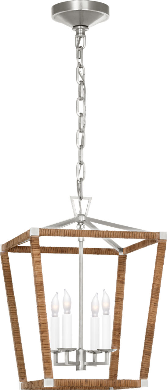 Darlana Small Wrapped Lantern in Polished Nickel and Natural Rattan