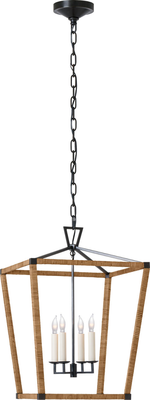 Darlana Medium Wrapped Lantern in Aged Iron and Natural Rattan