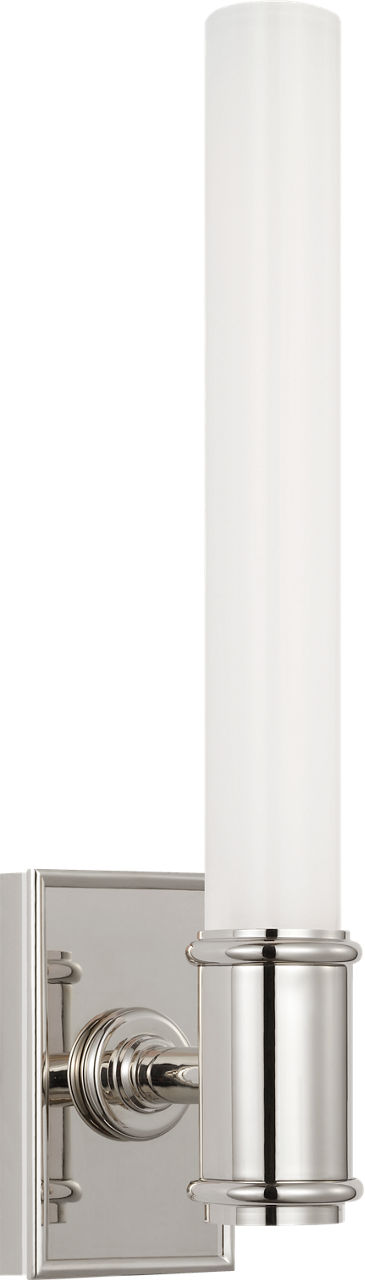 Owen 14" Single Bath Light in Polished Nickel with White Glass