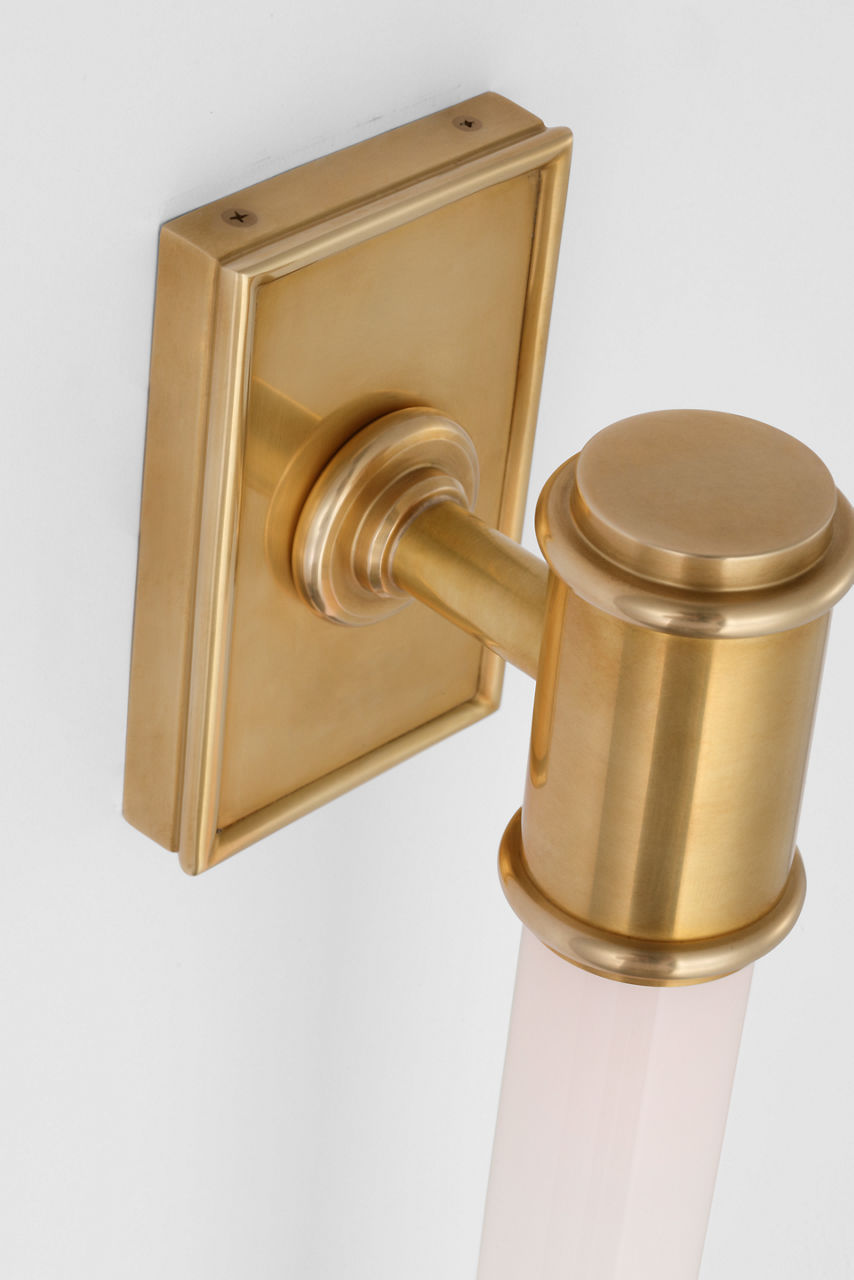 Owen 30" Linear Bath Light in Antique-Burnished Brass with White Glass