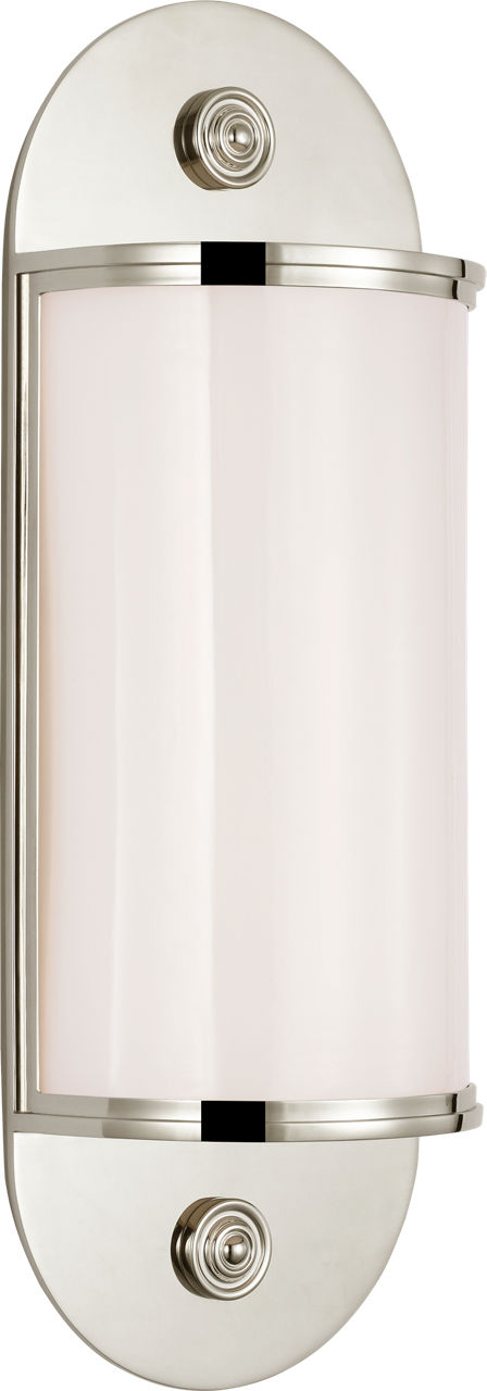 Newfield 14" Bath Sconce in Polished Nickel with White Glass