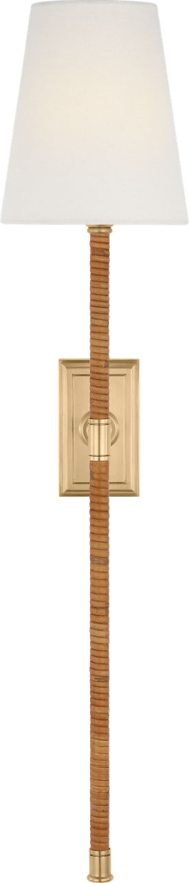 Basden 29" Tail Sconce in Antique-Burnished Brass and Natural Rattan with Linen Shade