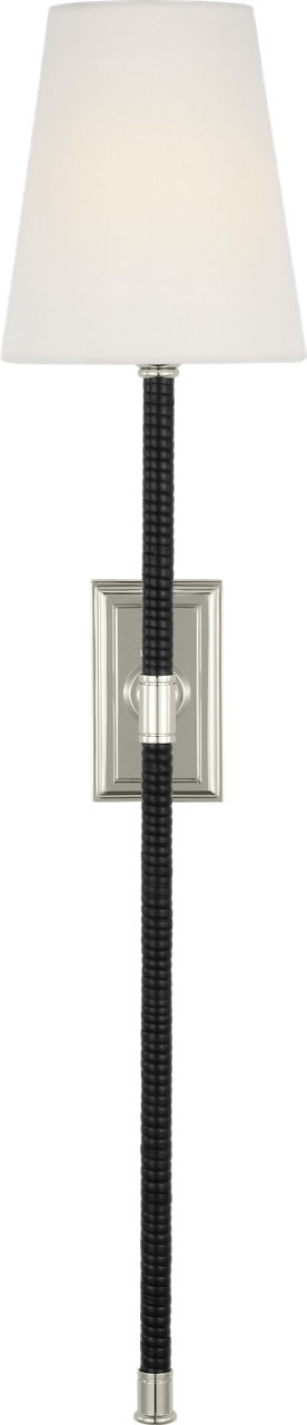 Basden 29" Tail Sconce in Polished Nickel and Black Rattan with Linen Shade