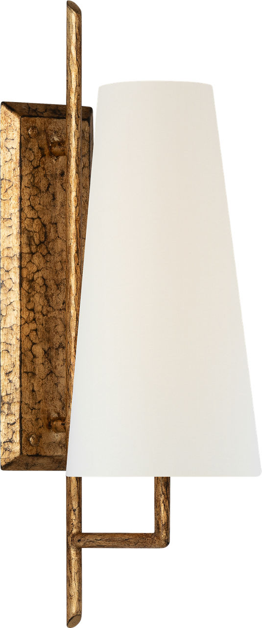 Ashton Large Single Sculpted Sconce in Gilded Iron with Linen Shade