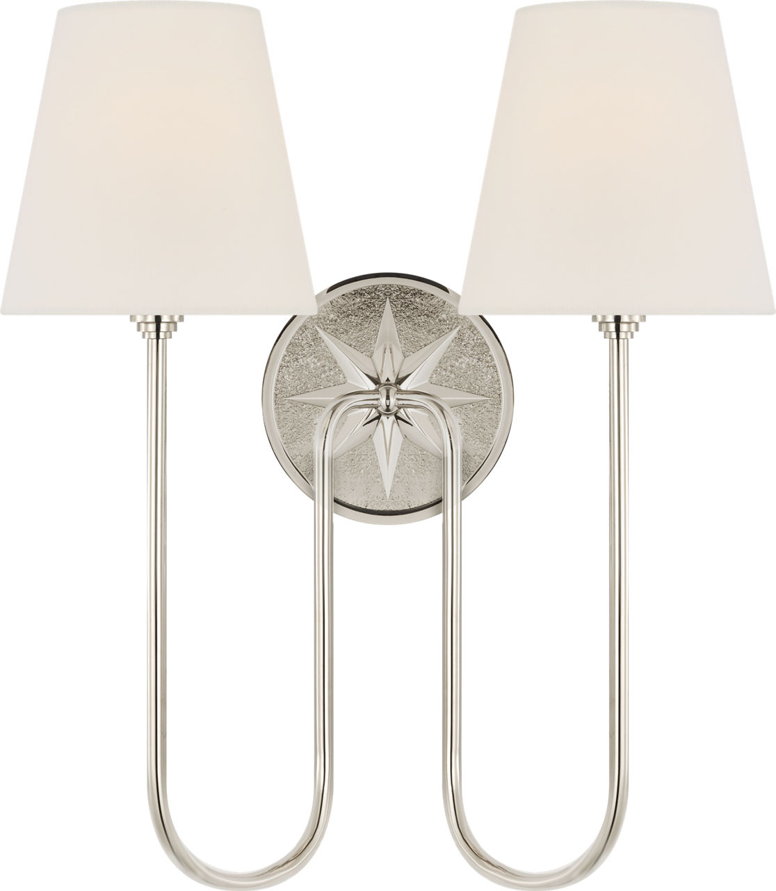 Polaris 17" Double Sconce in Polished Nickel with Linen Shades