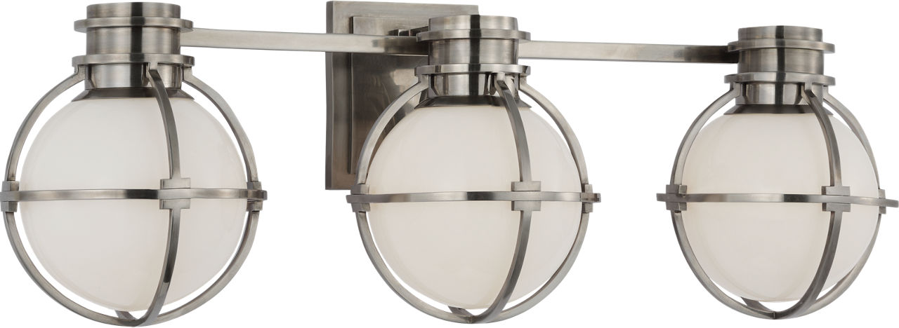 Gracie Triple Sconce in Antique Nickel with White Glass