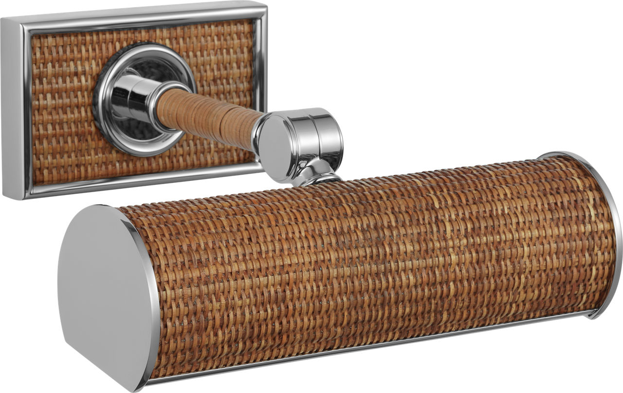 Halwell 8" Picture Light in Polished Nickel and Natural Woven Rattan