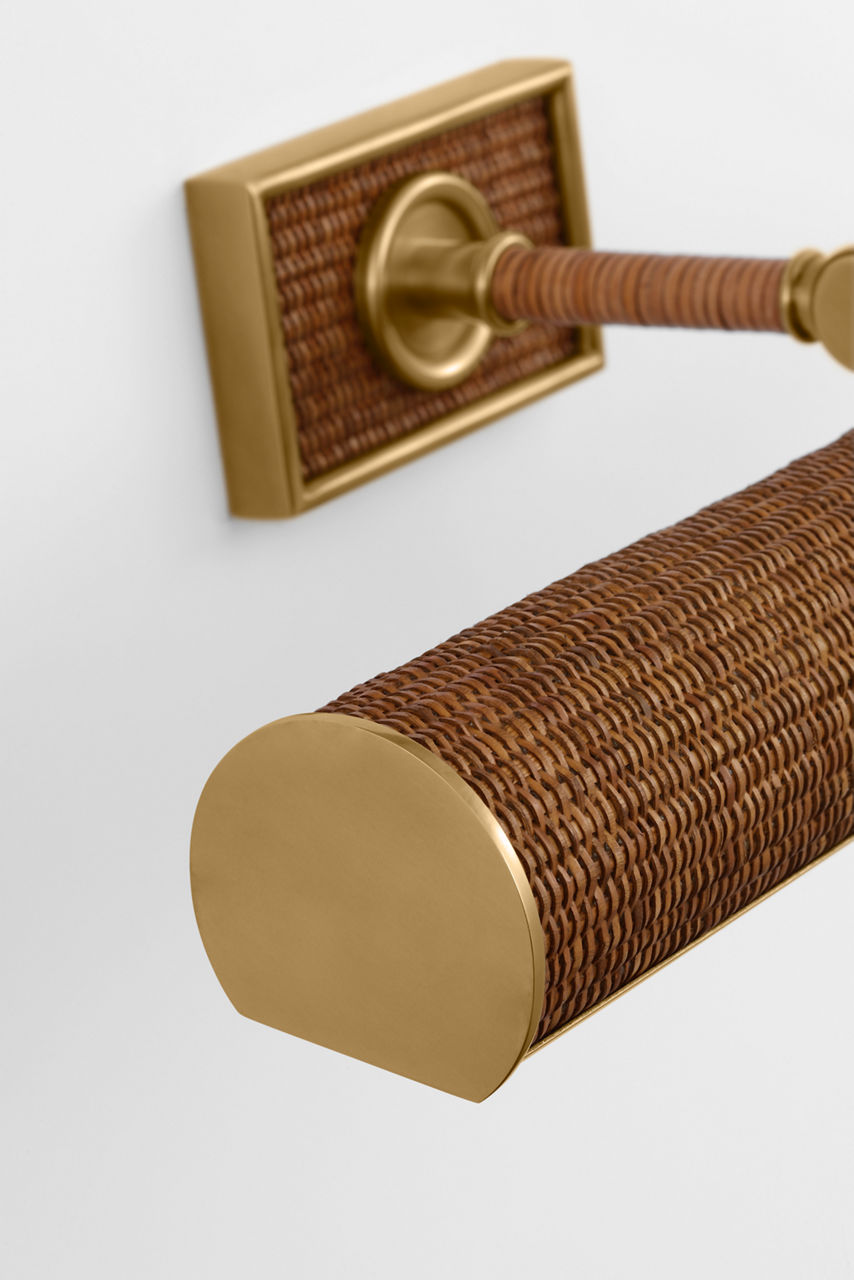 Halwell 18" Picture Light in Brass and Natural Woven Rattan