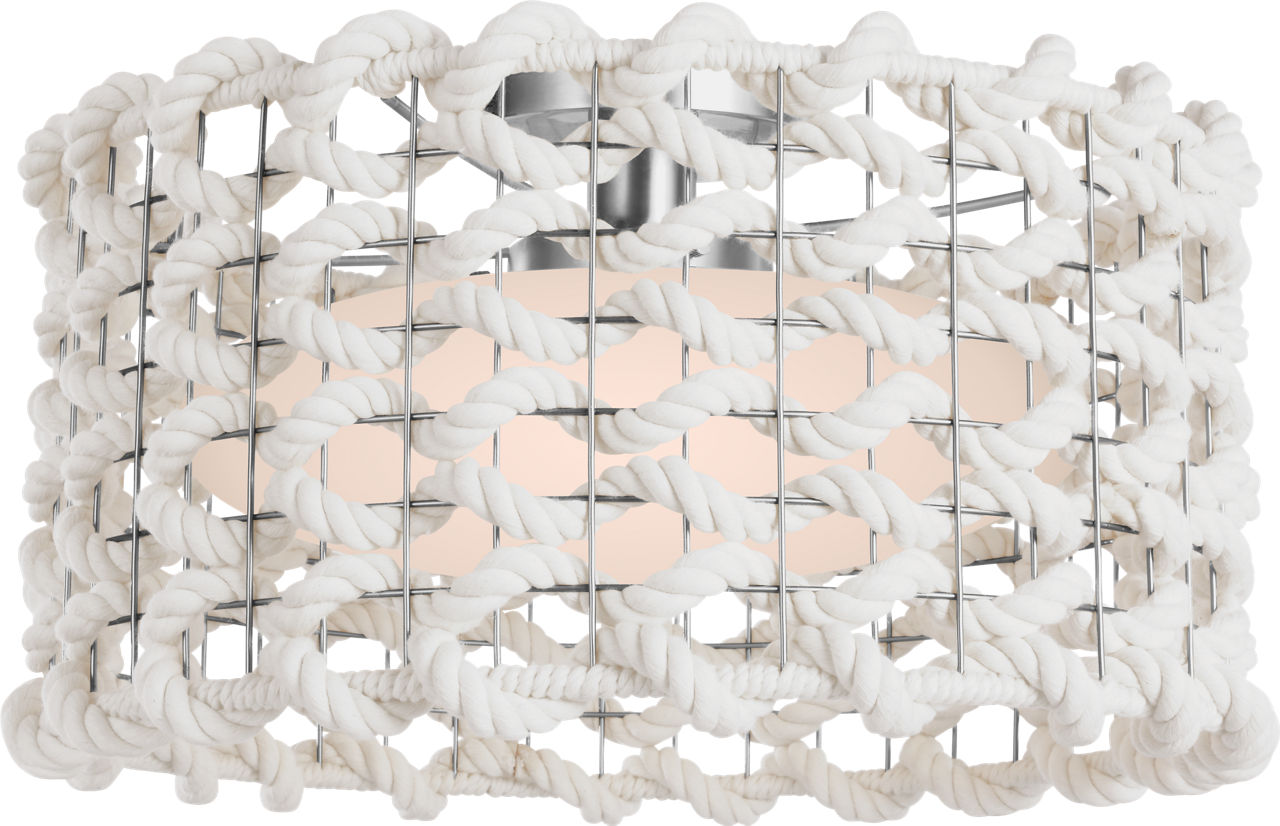 Catania 17" Flush Mount in Polished Nickel with Cream Woven Rope