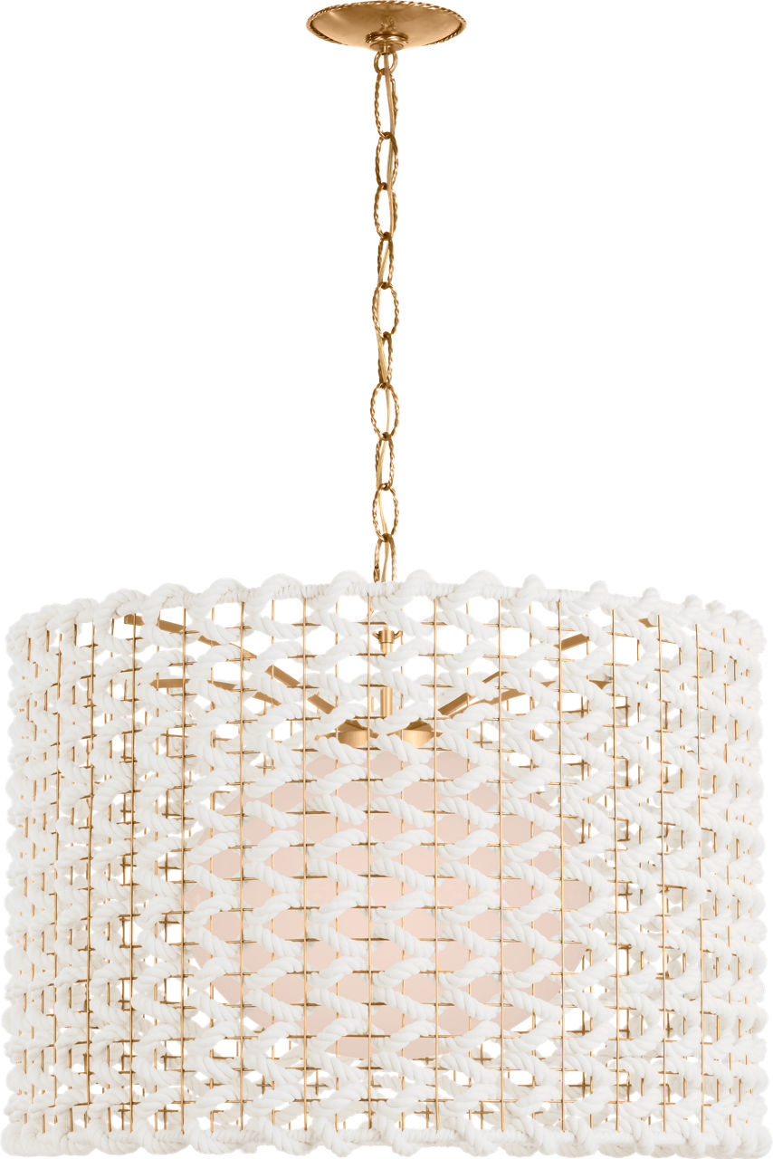 Catania 30" Hanging Shade in Antique-Burnished Brass with Cream Woven Rope