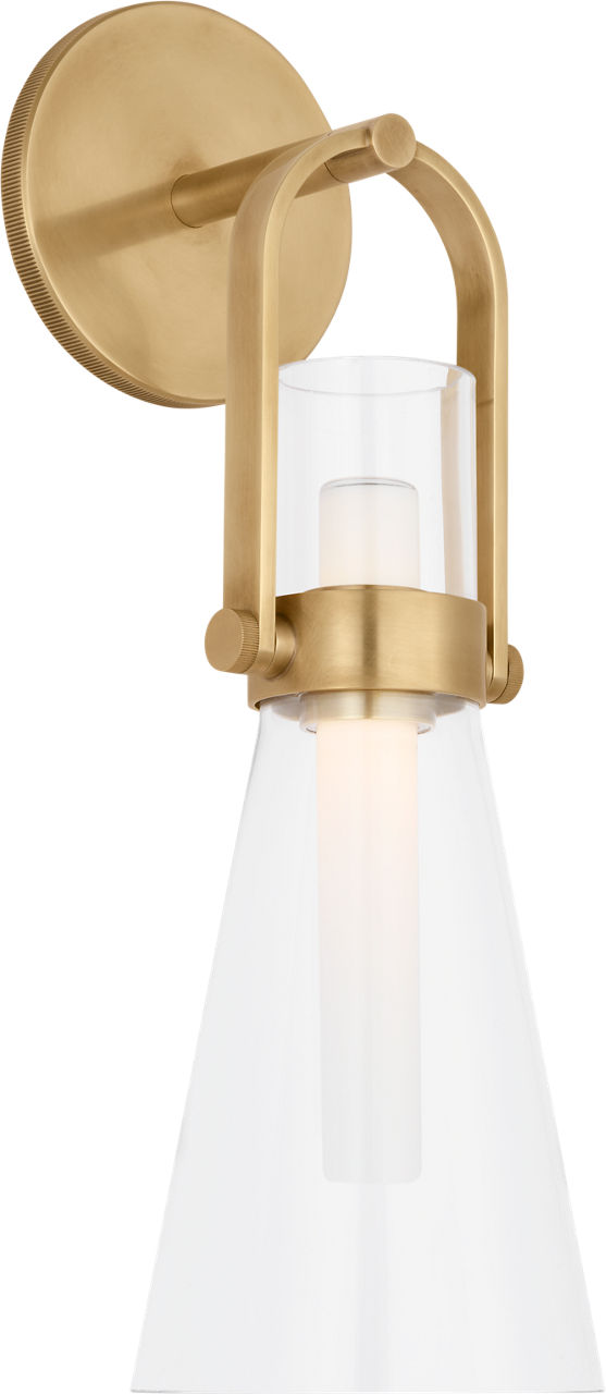 Larkin Medium Conical Bracketed Sconce in Hand-Rubbed Antique Brass with Clear Glass