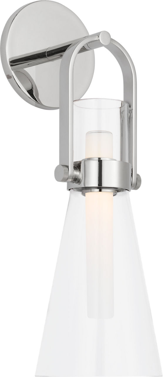 Larkin Medium Conical Bracketed Sconce in Polished Nickel with Clear Glass