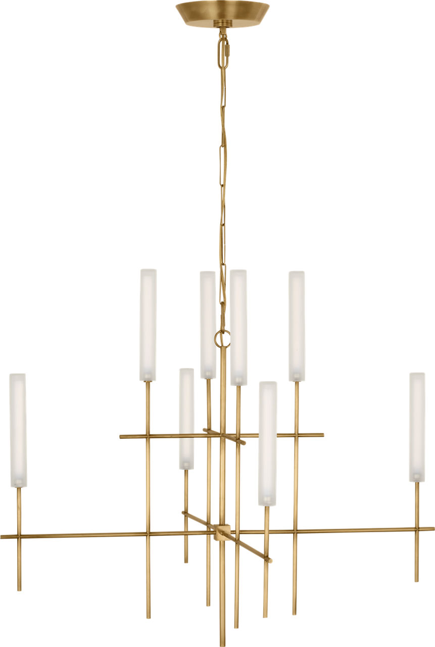 Fay 32" Chandelier in Hand-Rubbed Antique Brass with Frosted Glass