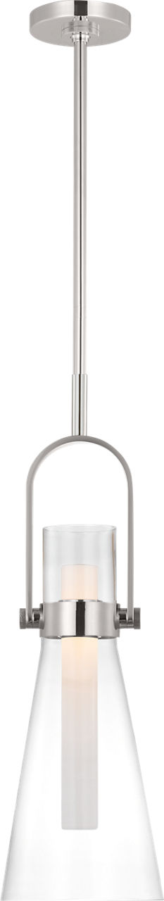 Larkin 9" Conical Pendant in Polished Nickel with Clear Glass