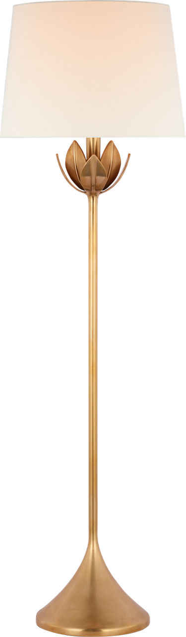 Alberto Large Floor Lamp in Antique-Burnished Brass with Linen Shade