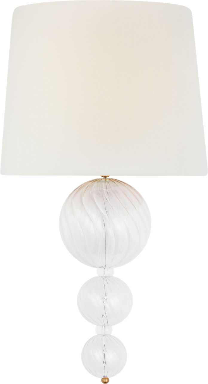 Talia 18" Sconce in Gild and Clear Swirled Glass with Linen Shade