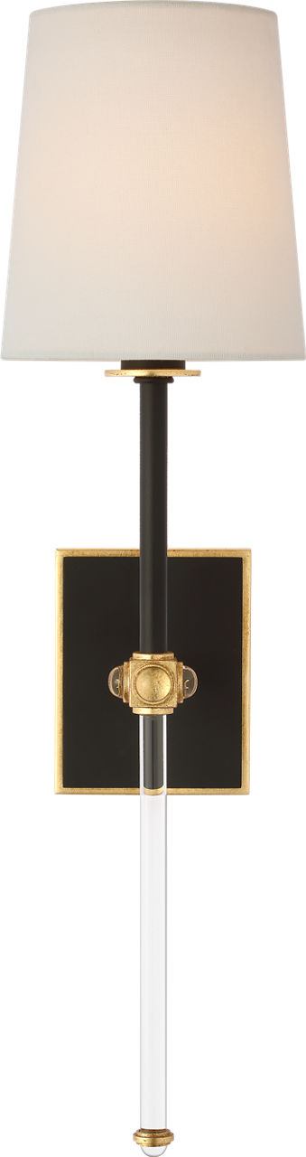 Lucia 21" Cordless Sconce in Matte Black and Crystal with Linen Shade