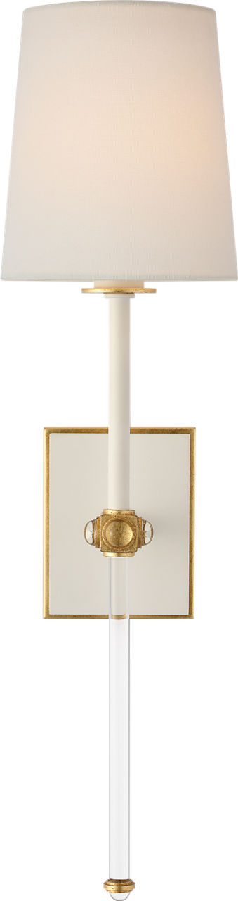 Lucia 21" Cordless Sconce in Matte White and Crystal with Linen Shade