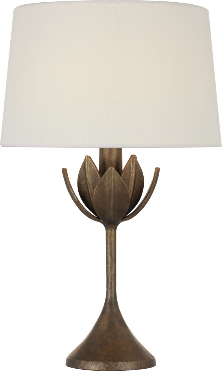 Alberto 17" Cordless Accent Lamp in Antique Bronze Leaf with Linen Shade