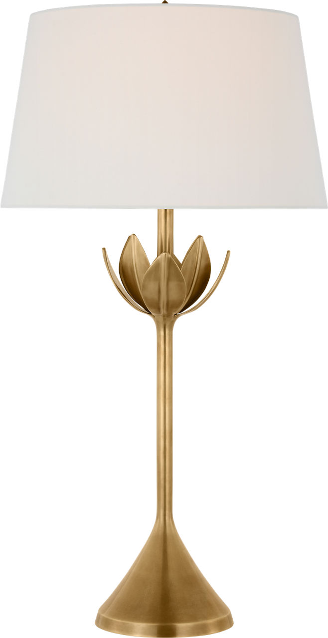 Alberto Large Table Lamp in Antique-Burnished Brass with Linen Shade