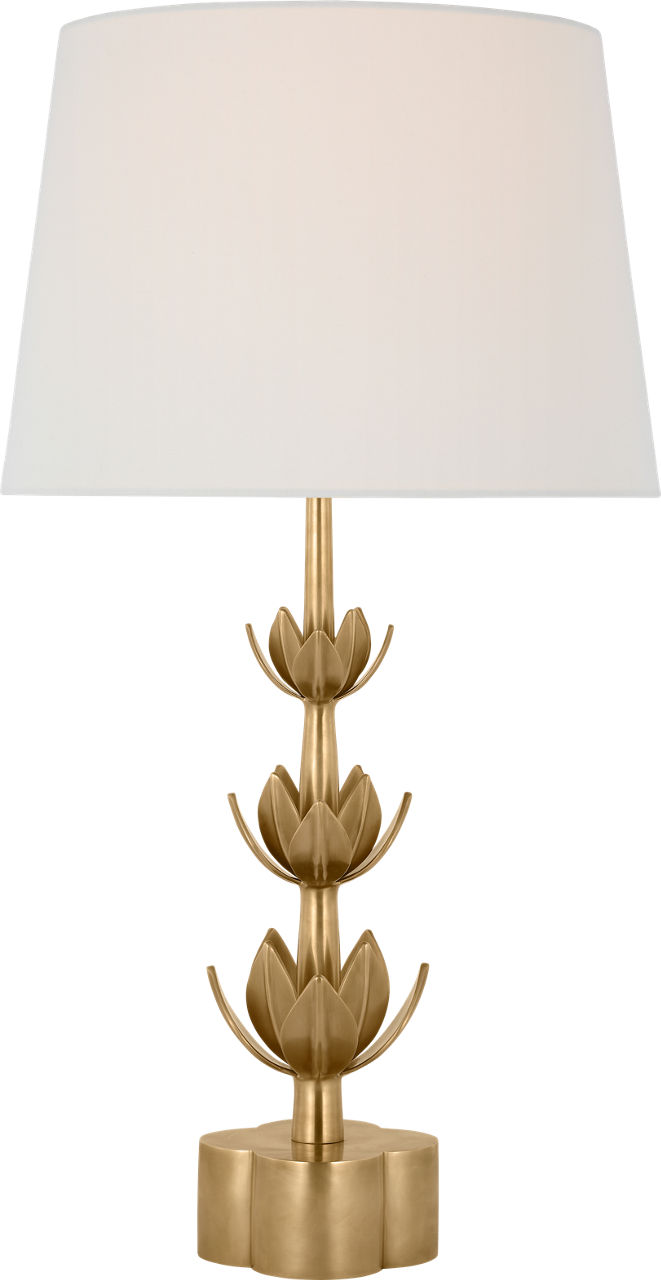 Alberto Large Triple Table Lamp in Antique-Burnished Brass with Linen Shade