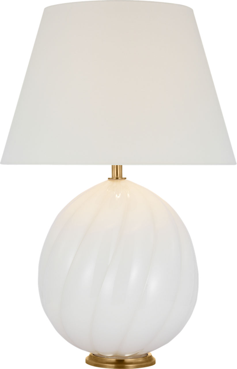 Talia Medium Cordless Table Lamp in White Glass with Linen Shade