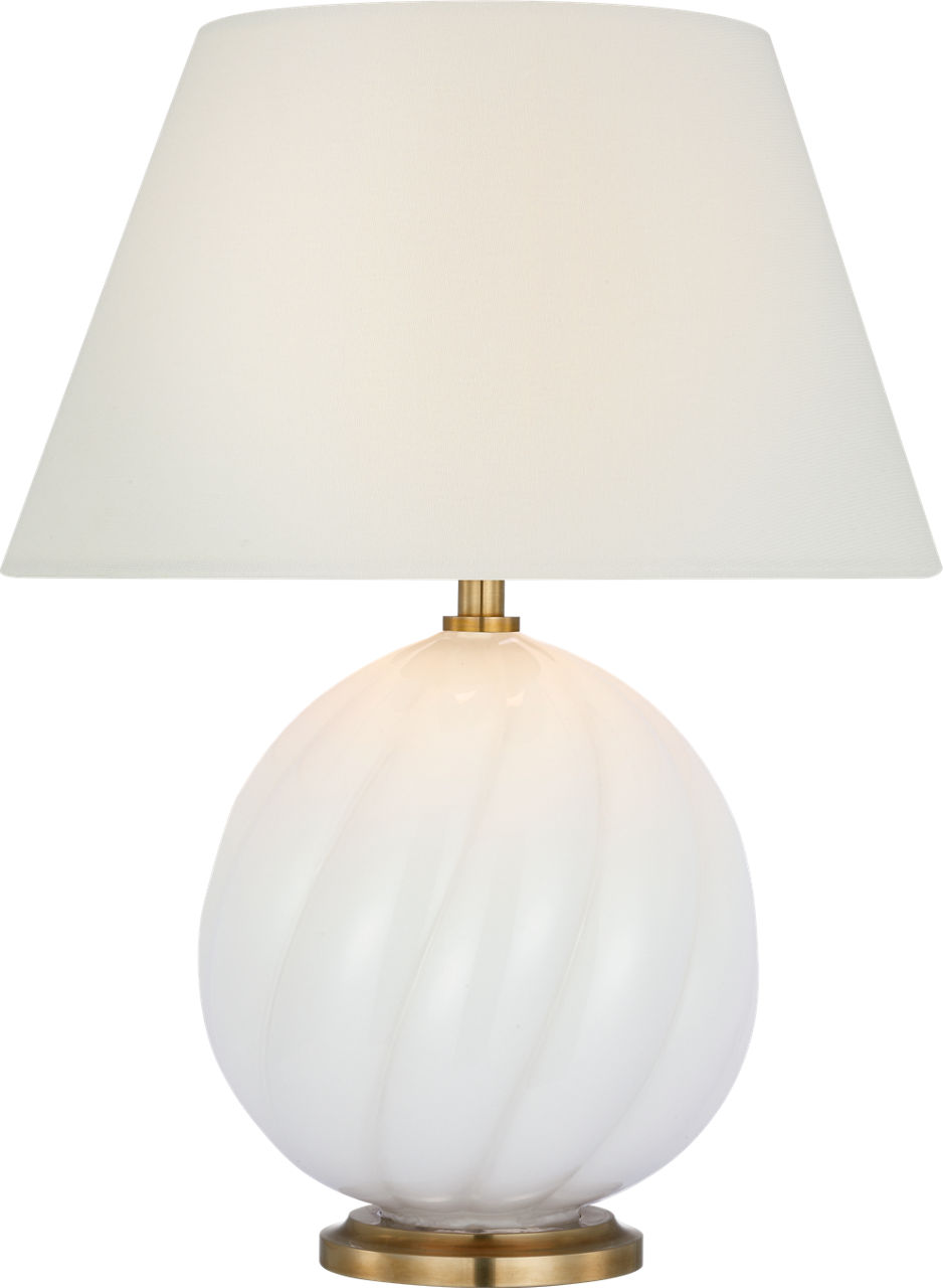 Talia 13" Cordless Accent Lamp in White Glass with Linen Shade