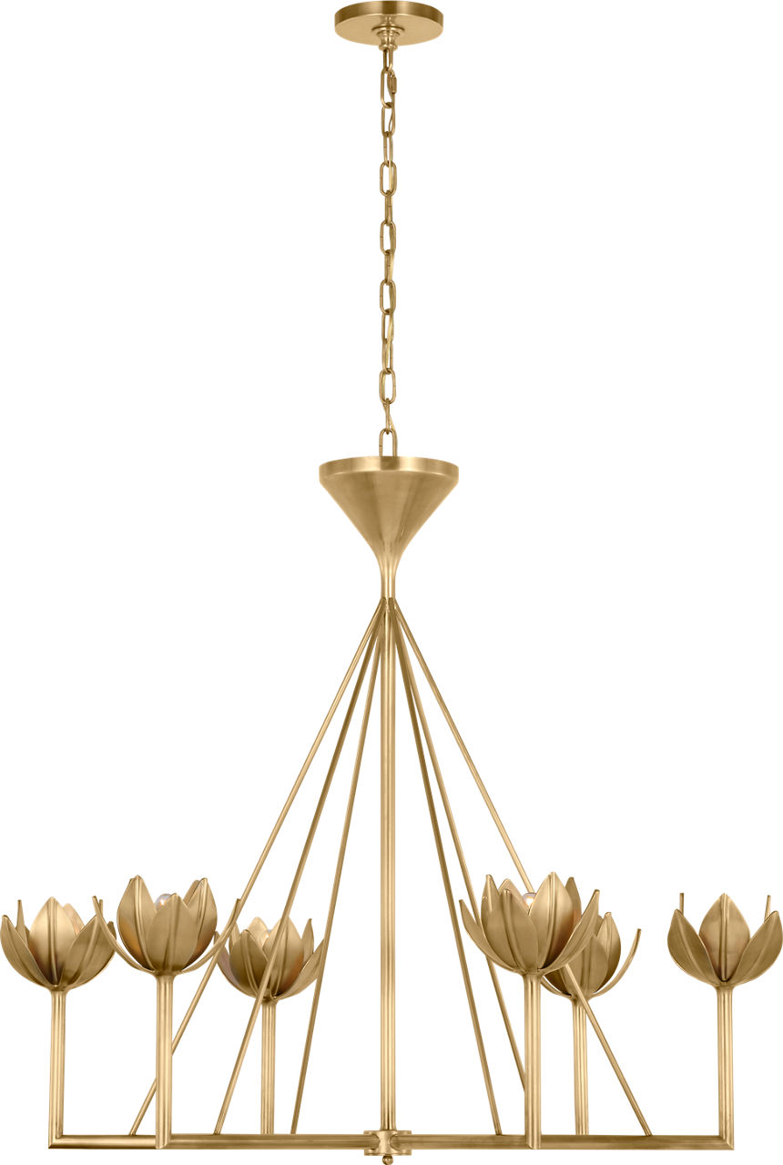 Alberto Large Low Ceiling Chandelier in Antique-Burnished Brass