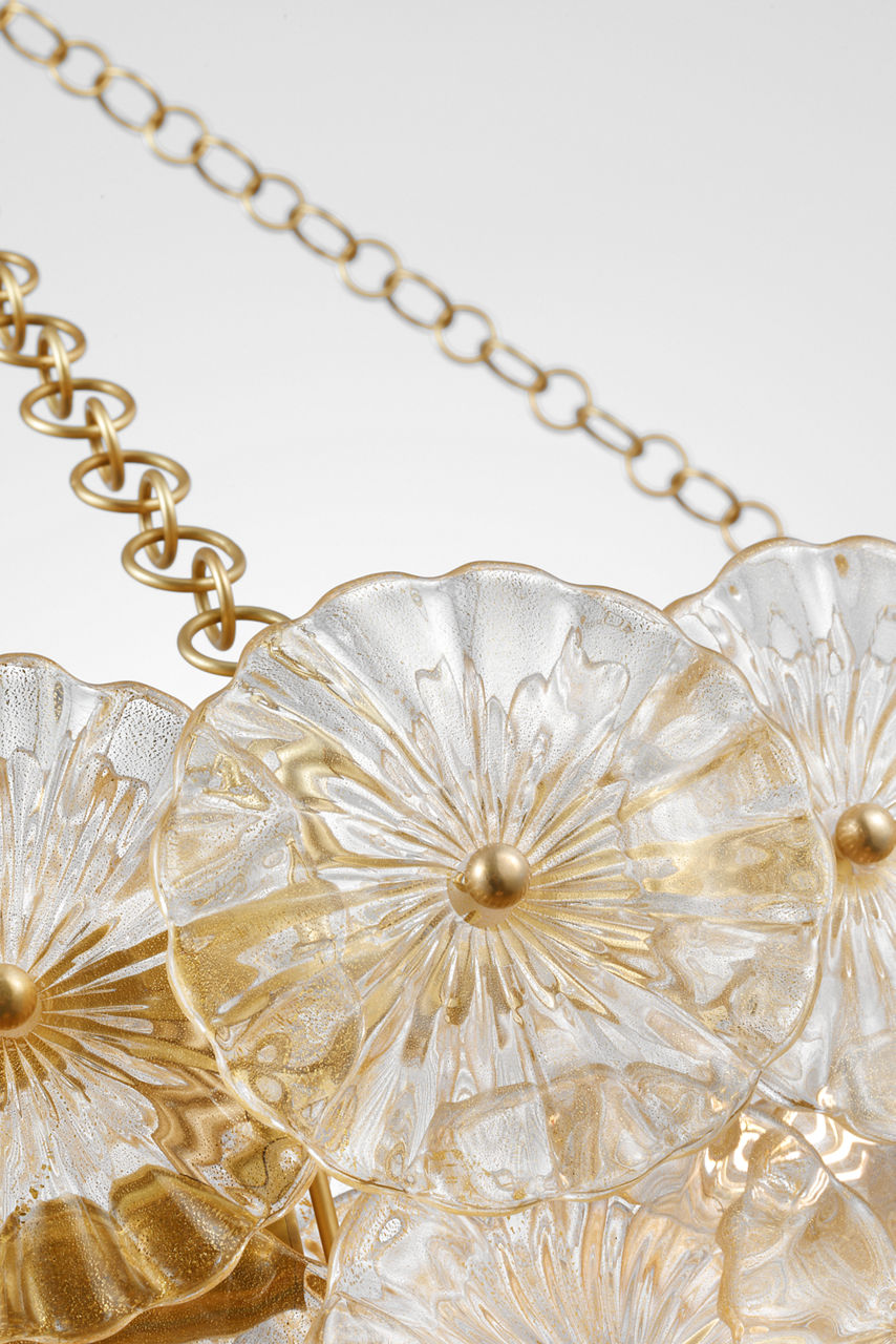 Gianna 36" Ring Chandelier in Hand-Rubbed Antique Brass with Gold Fleck Glass