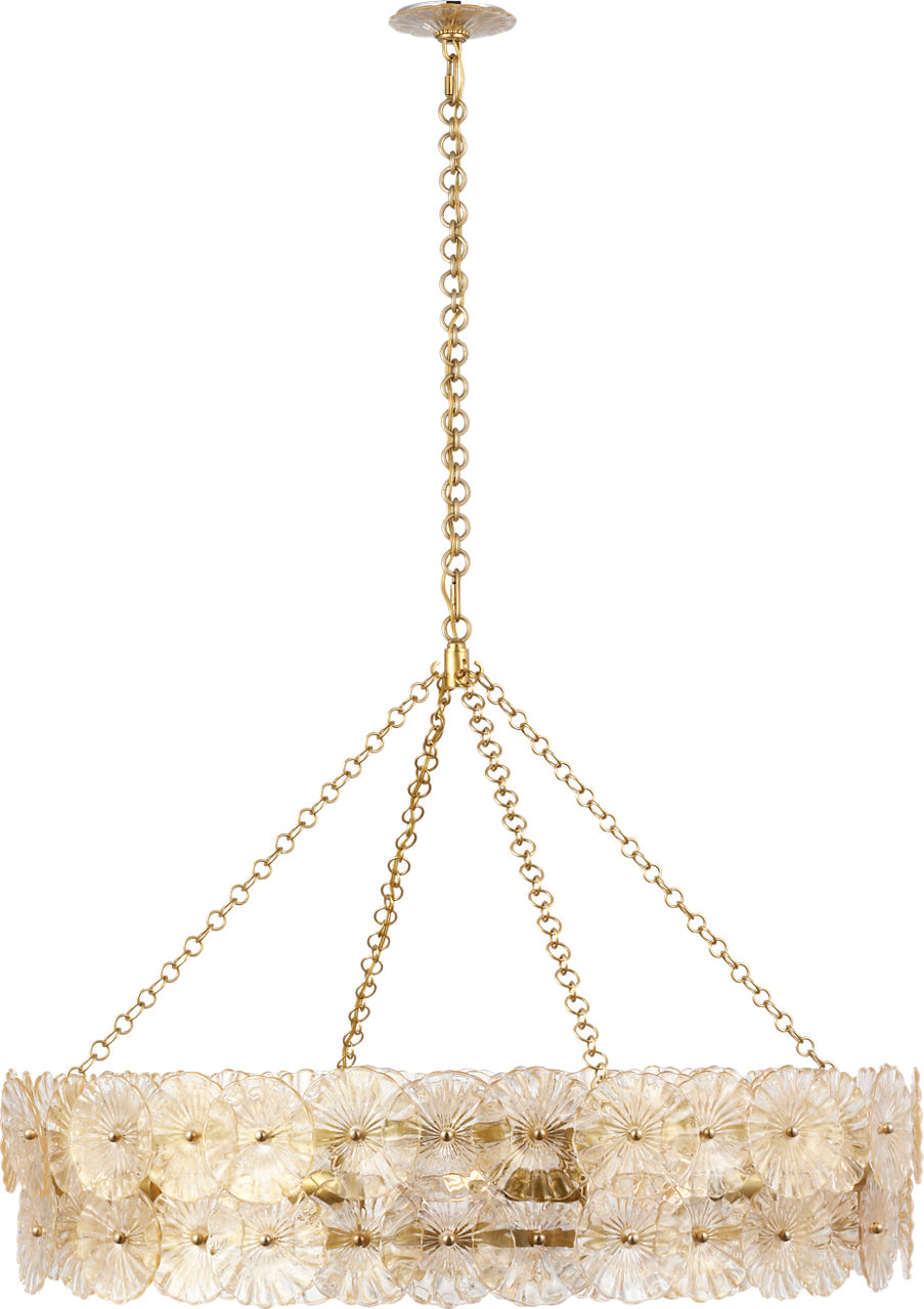 Gianna 36" Ring Chandelier in Hand-Rubbed Antique Brass with Gold Fleck Glass