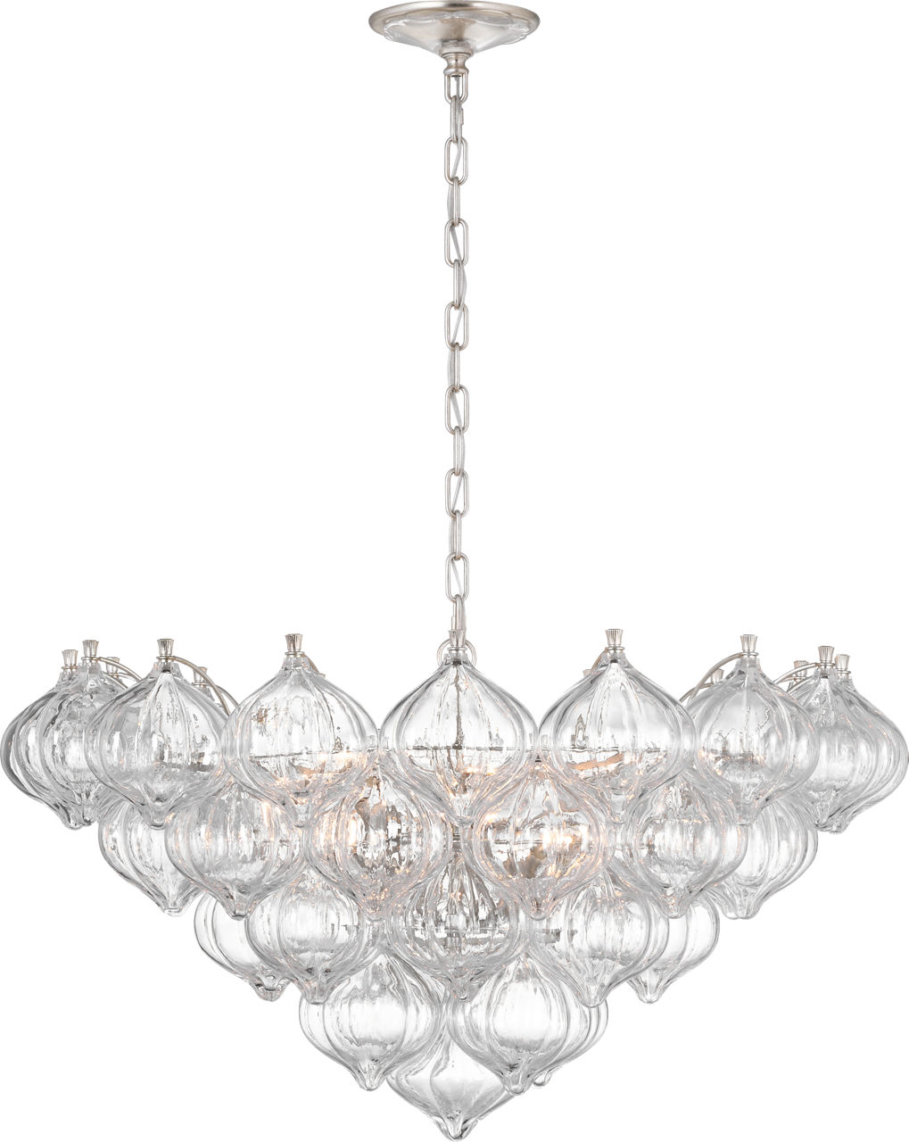 Caselli 36" Basket Chandelier in Burnished Silver Leaf with Clear Glass