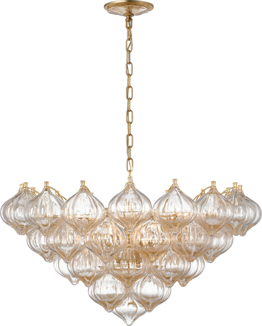 Caselli 36" Basket Chandelier in Gild with Gold Fleck Glass