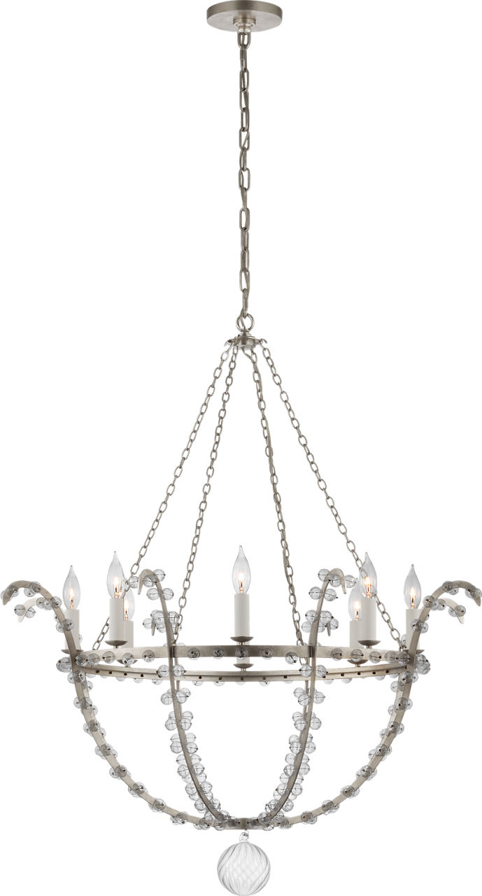 Alonzo Large Chandelier in Burnished Silver Leaf and Clear Glass