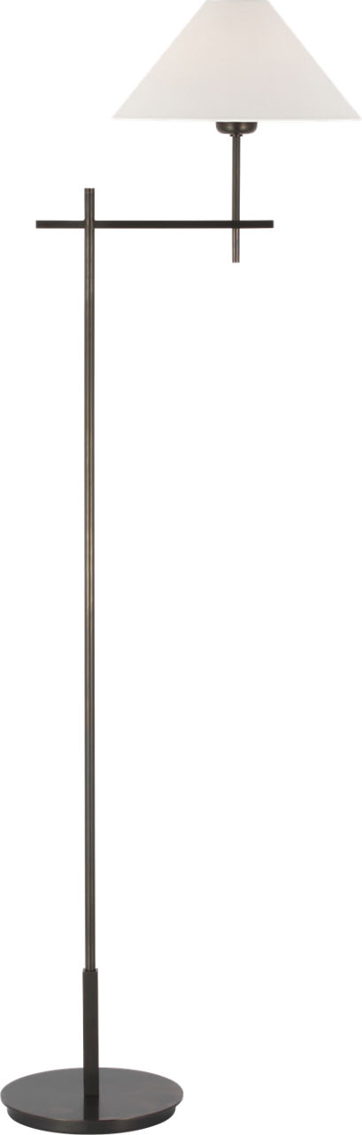Hackney Cordless Bridge Arm Floor Lamp in Bronze with Linen Shade