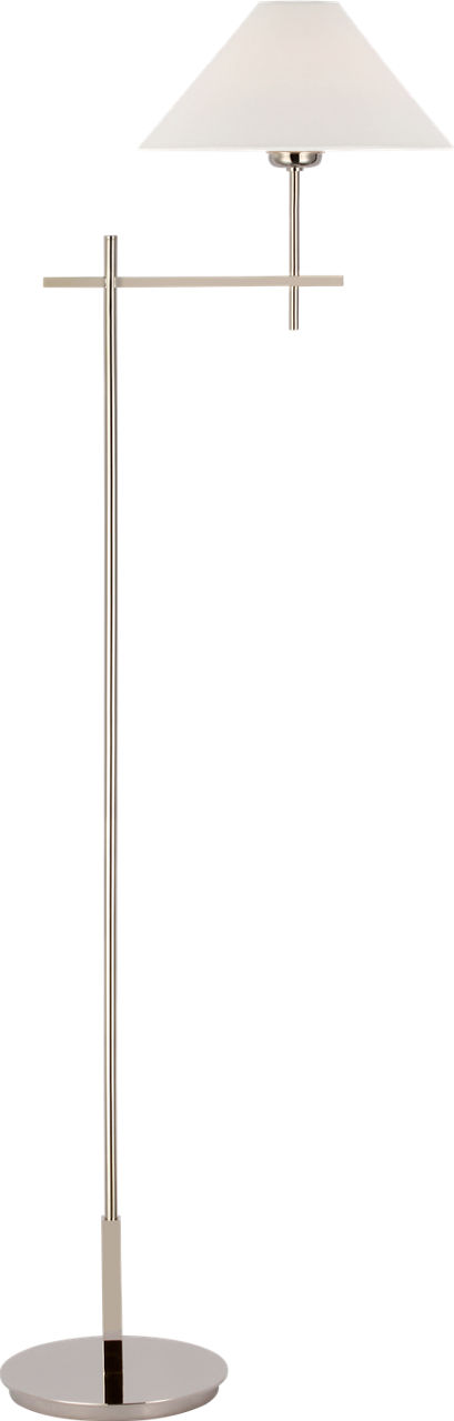 Hackney Cordless Bridge Arm Floor Lamp in Polished Nickel with Linen Shade
