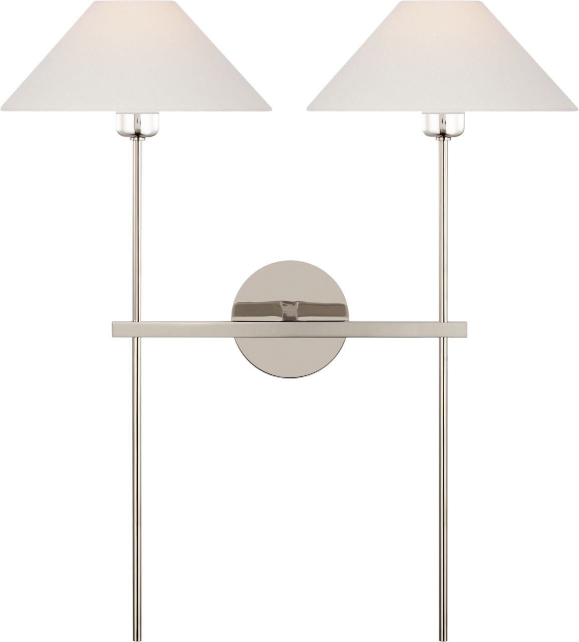 Hackney 25" Double Tail Sconce in Polished Nickel with Linen Shades