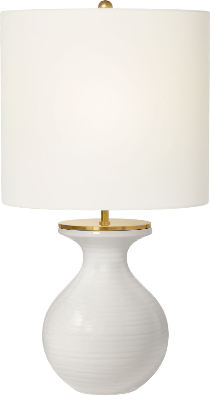 Albie Small Desk Lamp in New White with Cream Linen Shade