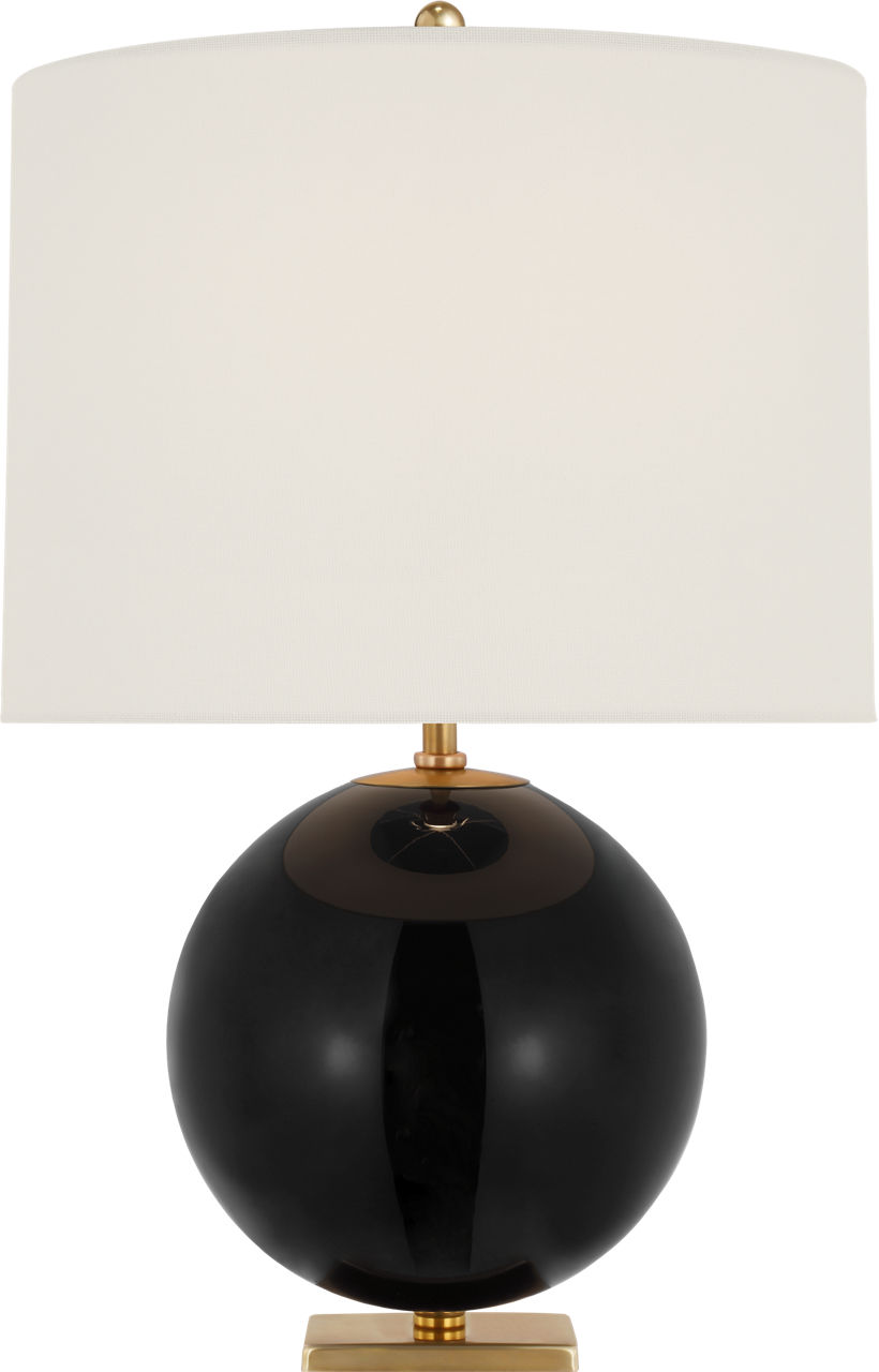 Elsie Table Lamp in Black Reverse Painted Glass with Linen Shade