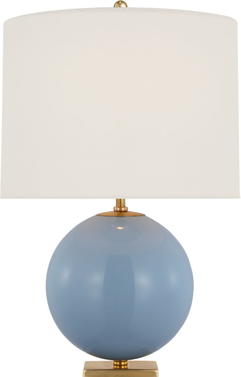 Elsie Table Lamp in Blue Painted Glass with Linen Shade