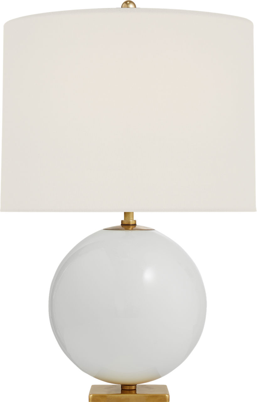 Elsie Table Lamp in Cream Reverse Painted Glass with Cream Linen Shade