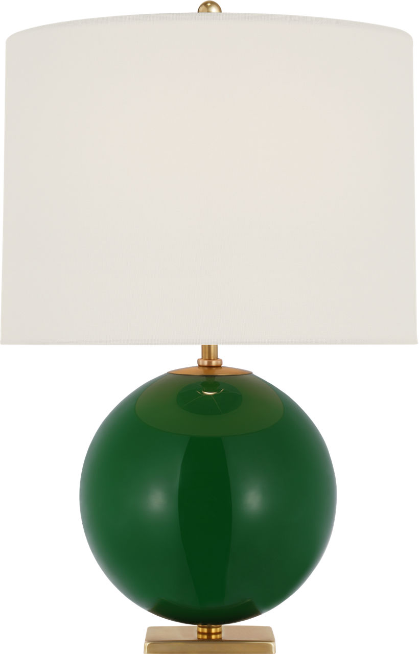 Elsie Table Lamp in Green Reverse Painted Glass with Linen Shade