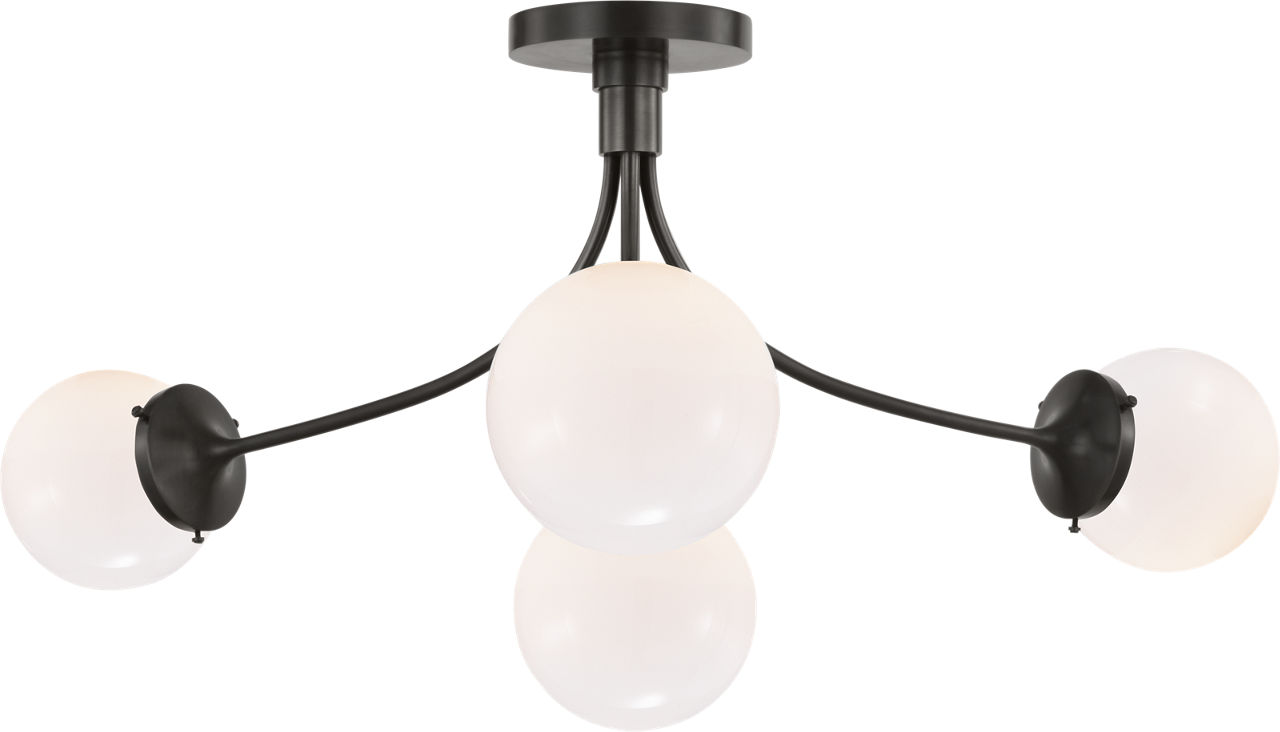 Prescott Large Semi-Flush Mount in Bronze with White Glass