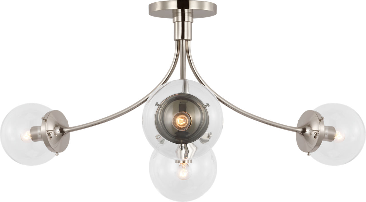 Prescott Large Semi-Flush Mount in Polished Nickel with Clear Glass