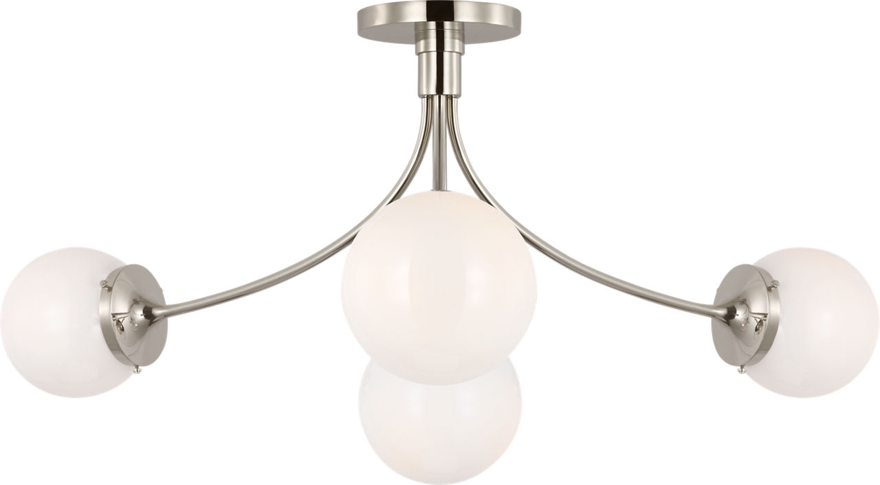 Prescott Large Semi-Flush Mount in Polished Nickel with White Glass