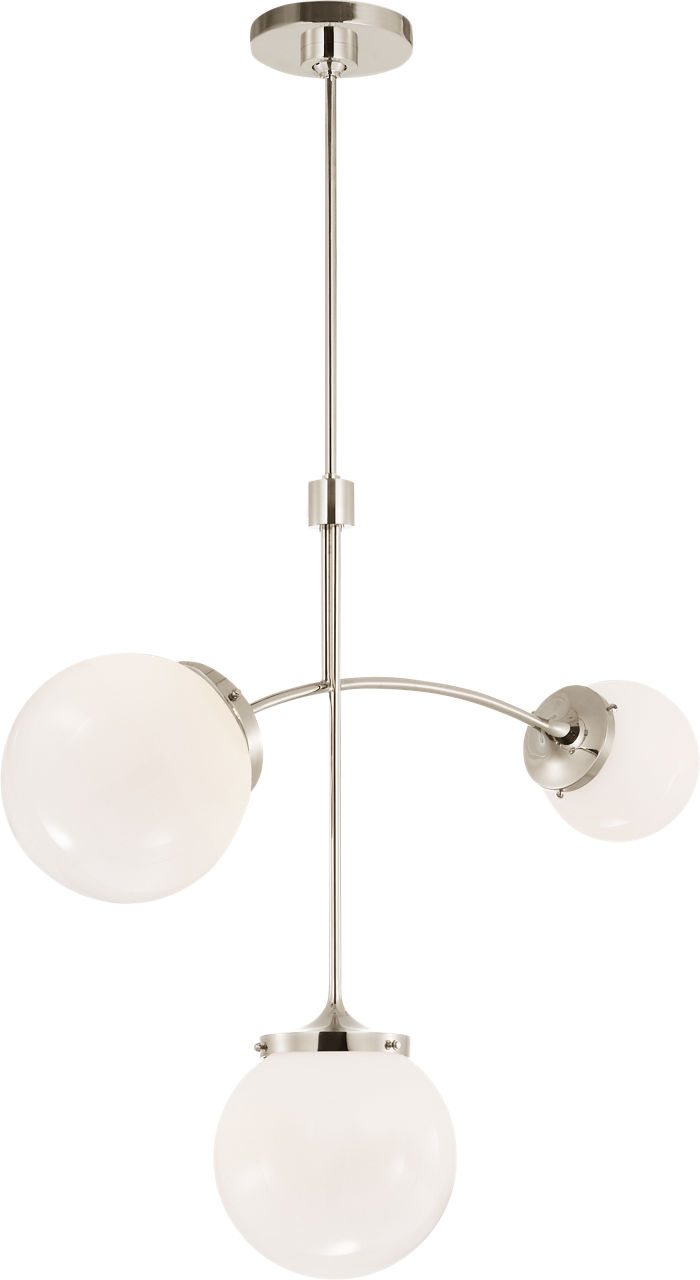 Prescott Small Chandelier in Polished Nickel with White Glass