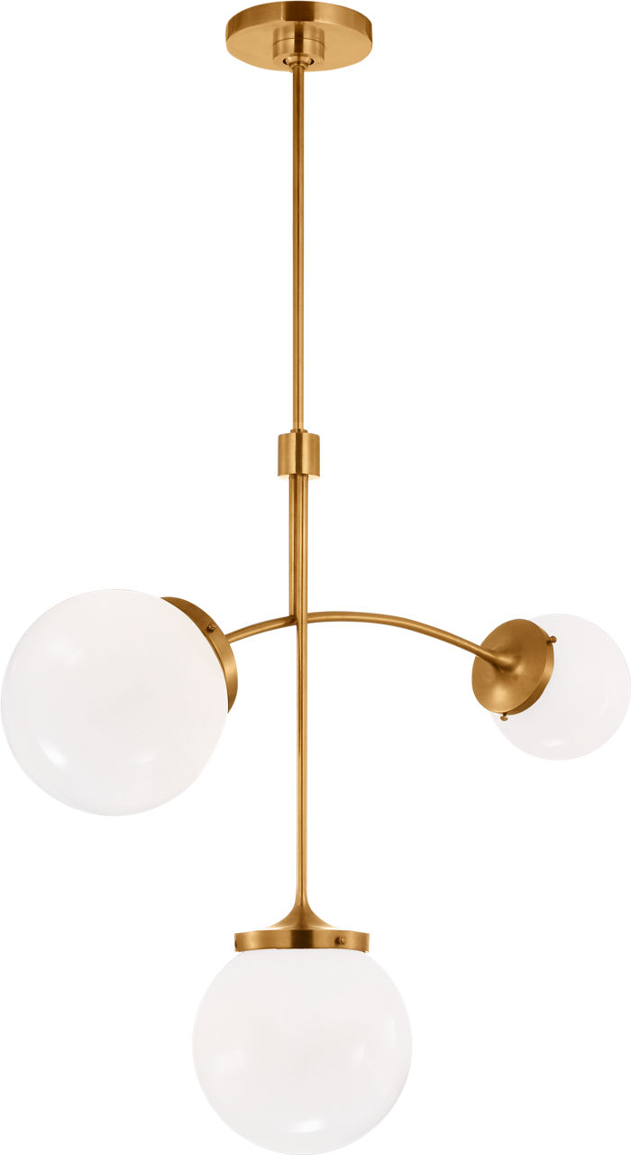 Prescott Small Chandelier in Soft Brass with White Glass